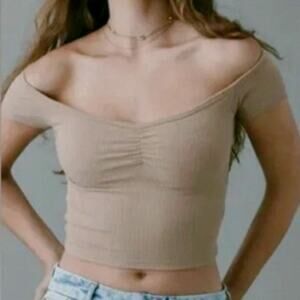 American Eagle Cropped Cinched Off-the-shoulder Tee Size M Ribbed Y2K Corttage